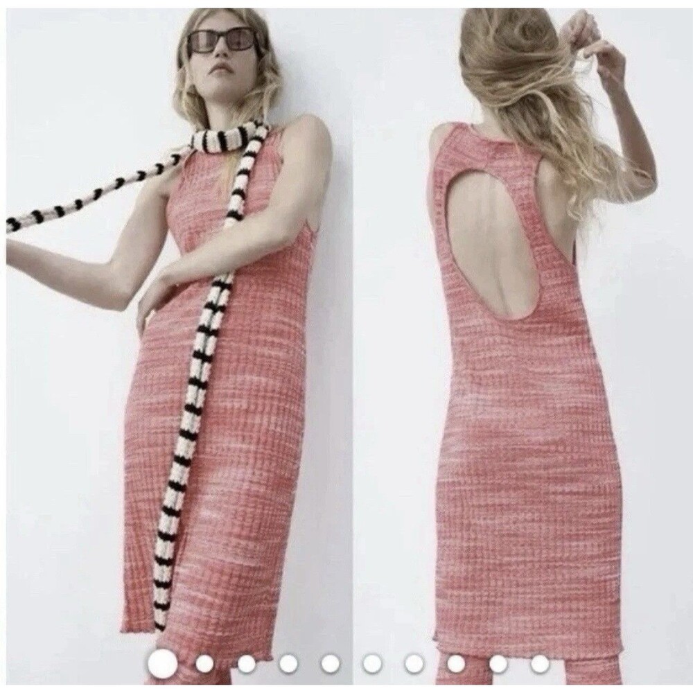 ZARA RED RIBBED STRETCH LONG OPEN BACK MIDI DRESS BLOGGERS FAVORITE SMALL NEW
